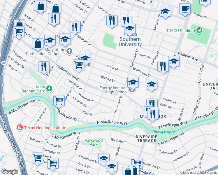 map of restaurants, bars, coffee shops, grocery stores, and more near 3412 Palm Street in Houston
