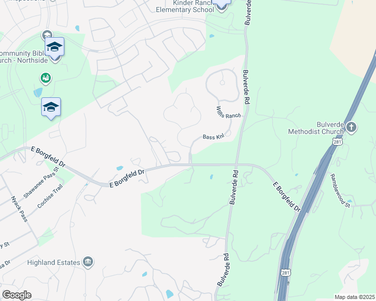 map of restaurants, bars, coffee shops, grocery stores, and more near 1958 Worsham Pass in San Antonio