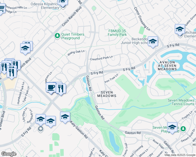 map of restaurants, bars, coffee shops, grocery stores, and more near 8621 Graceful Oak Crossing in Katy