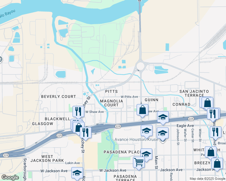 map of restaurants, bars, coffee shops, grocery stores, and more near 501 Richey Street in Pasadena