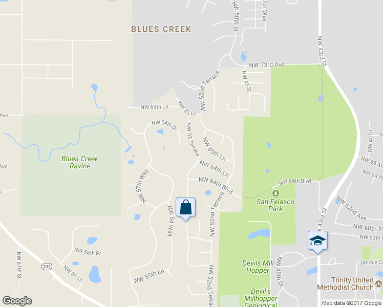 map of restaurants, bars, coffee shops, grocery stores, and more near 6608 Northwest 53 Terrace in Gainesville