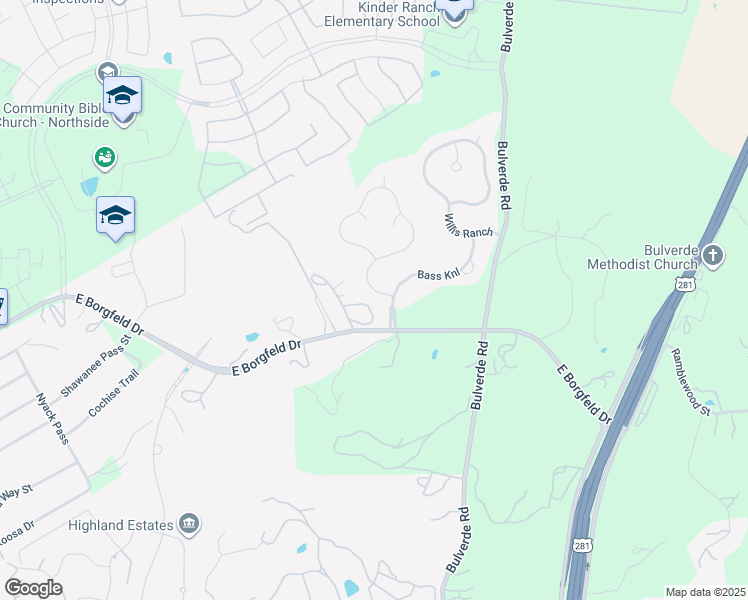 map of restaurants, bars, coffee shops, grocery stores, and more near 1958 Worsham Pass in San Antonio