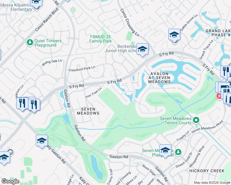 map of restaurants, bars, coffee shops, grocery stores, and more near 23126 San Salvador Place in Katy