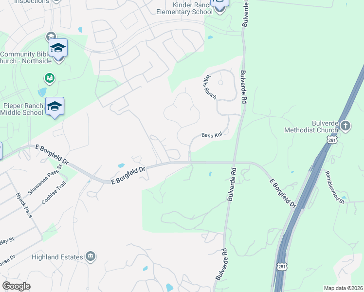 map of restaurants, bars, coffee shops, grocery stores, and more near 1958 Worsham Pass in San Antonio
