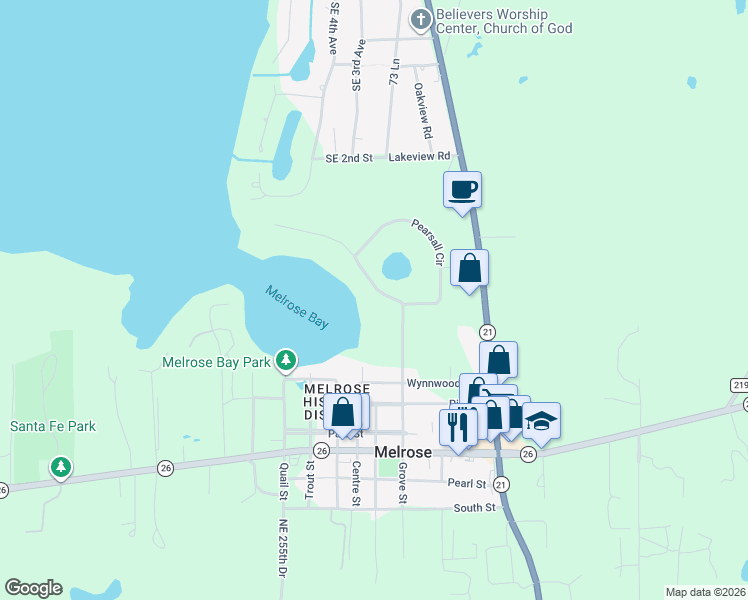 map of restaurants, bars, coffee shops, grocery stores, and more near 715 Seminole Ridge Road in Melrose