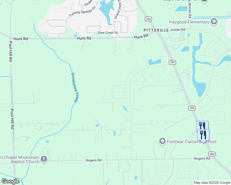 map of restaurants, bars, coffee shops, grocery stores, and more near 32610 Big Prayer Road in Fulshear