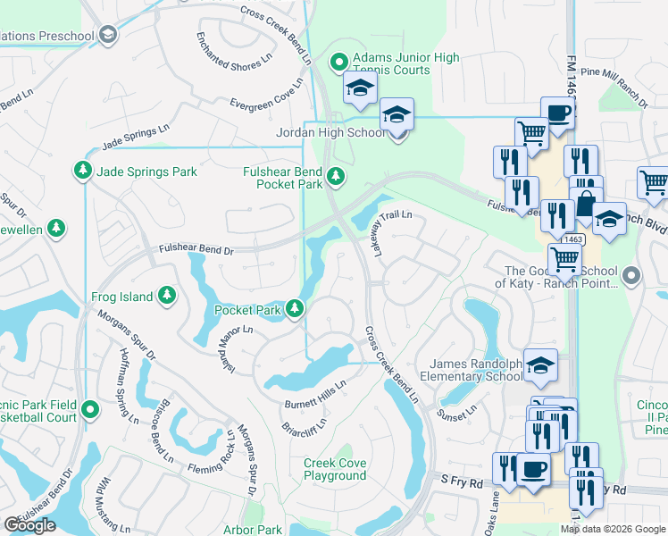map of restaurants, bars, coffee shops, grocery stores, and more near 5034 Quiet Falls Lane in Fulshear
