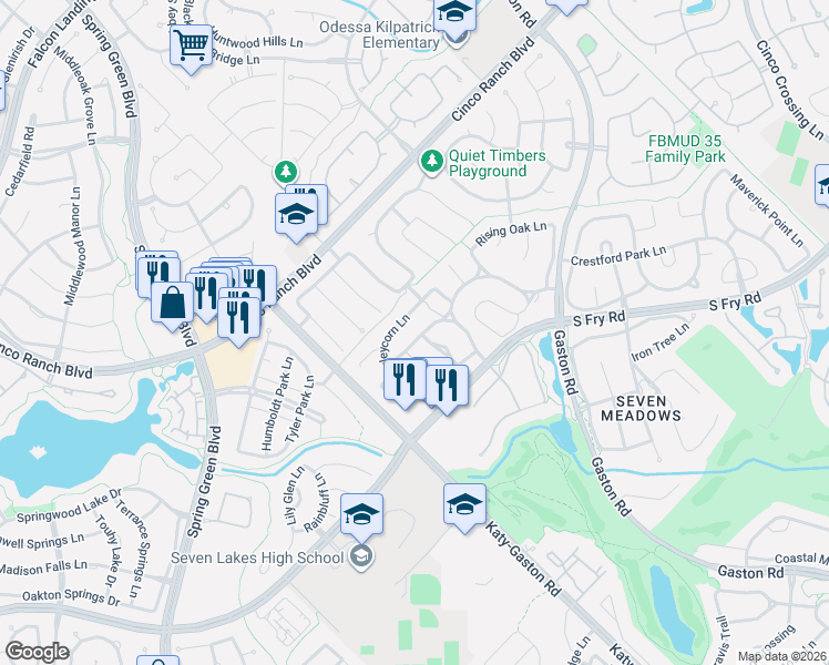 map of restaurants, bars, coffee shops, grocery stores, and more near 8922 Peach Oak Crossing in Katy