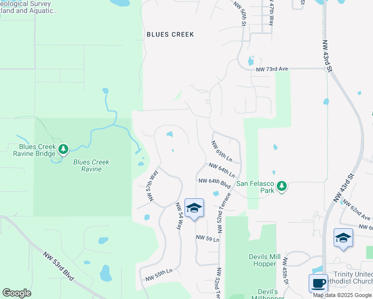 map of restaurants, bars, coffee shops, grocery stores, and more near 6630 Northwest 54th Drive in Gainesville