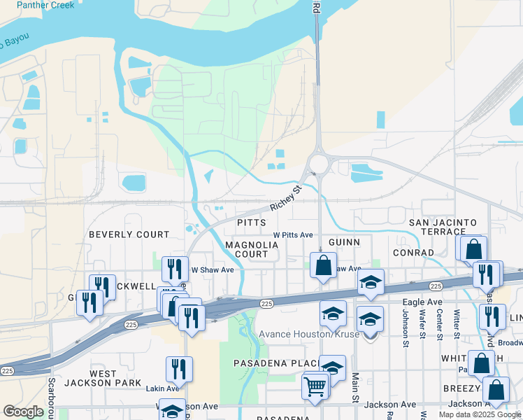 map of restaurants, bars, coffee shops, grocery stores, and more near 605 S Richey St in Pasadena