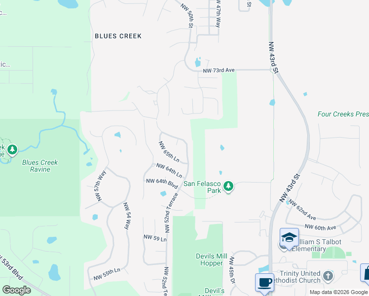 map of restaurants, bars, coffee shops, grocery stores, and more near 6721 Northwest 52nd Terrace in Gainesville