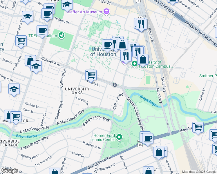 map of restaurants, bars, coffee shops, grocery stores, and more near in Houston