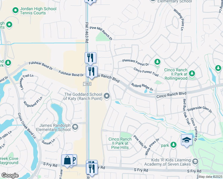 map of restaurants, bars, coffee shops, grocery stores, and more near 5106 Hawthorne Bend Drive in Katy