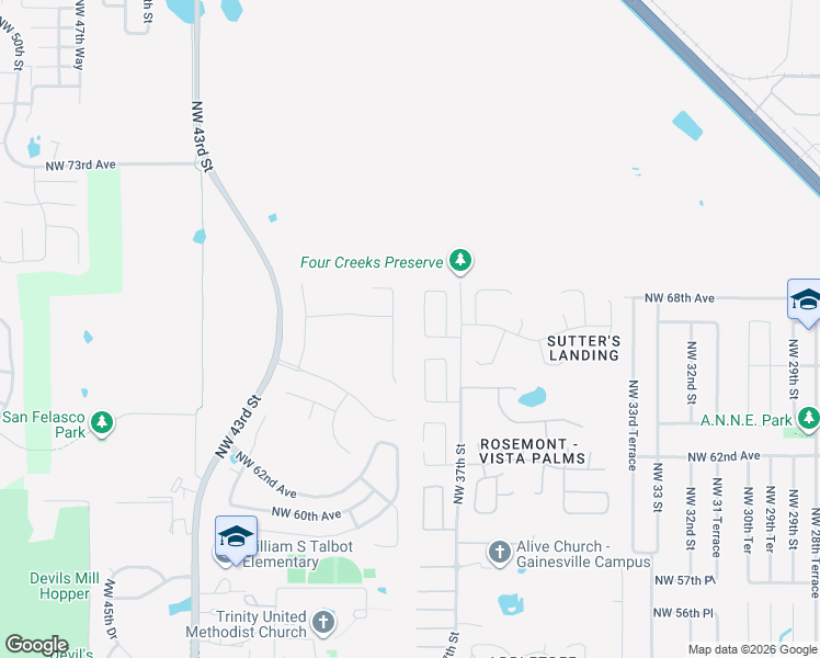 map of restaurants, bars, coffee shops, grocery stores, and more near 3780 Northwest 58th Place in Gainesville
