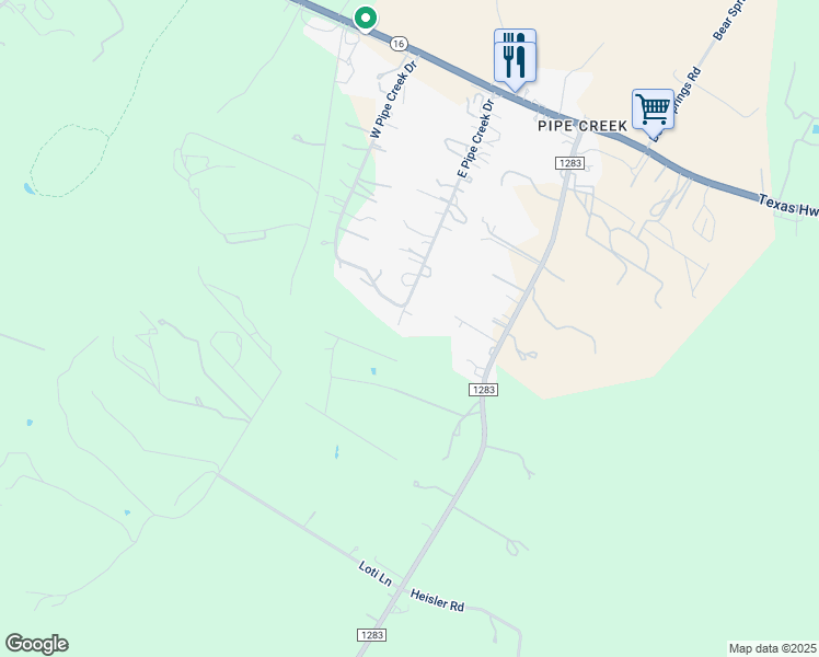 map of restaurants, bars, coffee shops, grocery stores, and more near 661 East Pipe Creek Drive in Pipe Creek