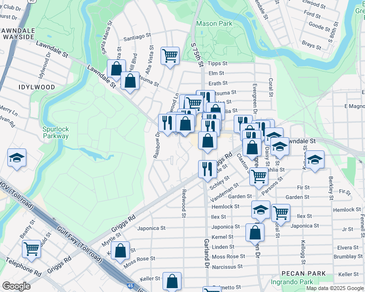 map of restaurants, bars, coffee shops, grocery stores, and more near 902 Redwood Street in Houston