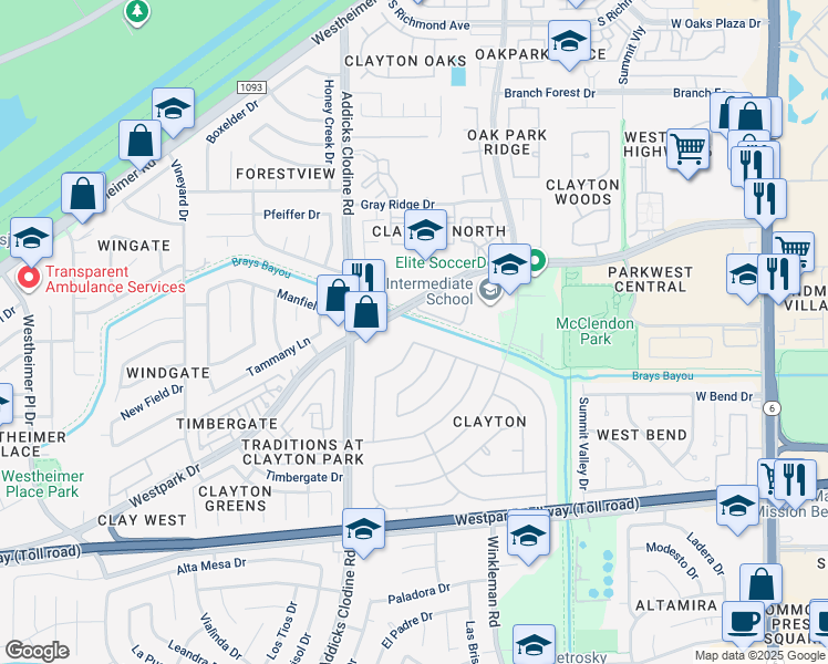 map of restaurants, bars, coffee shops, grocery stores, and more near 3603 Cedar Gardens Drive in Houston