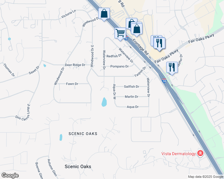 map of restaurants, bars, coffee shops, grocery stores, and more near 9449 Aqua Drive in Boerne