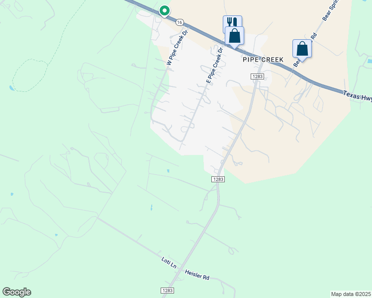 map of restaurants, bars, coffee shops, grocery stores, and more near 661 East Pipe Creek Drive in Pipe Creek