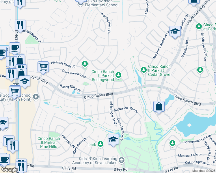 map of restaurants, bars, coffee shops, grocery stores, and more near 27227 Cinco Terrace Drive in Katy