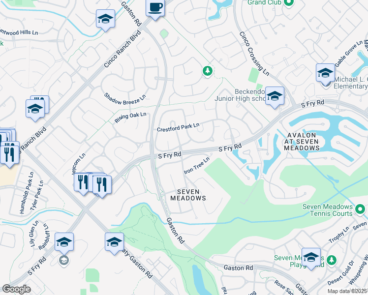 map of restaurants, bars, coffee shops, grocery stores, and more near 26019 Redding Ridge Lane in Katy