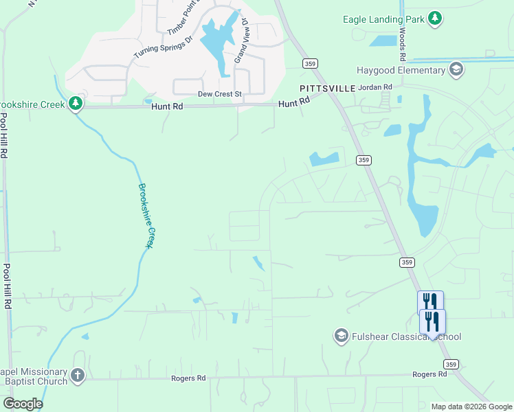 map of restaurants, bars, coffee shops, grocery stores, and more near 32346 Sunbeam Drive in Brookshire