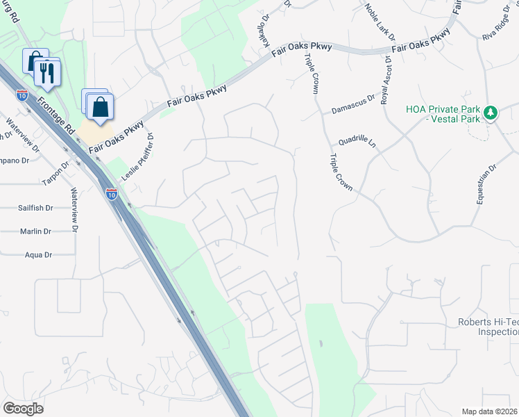 map of restaurants, bars, coffee shops, grocery stores, and more near 8615 Monterey Falls in Boerne