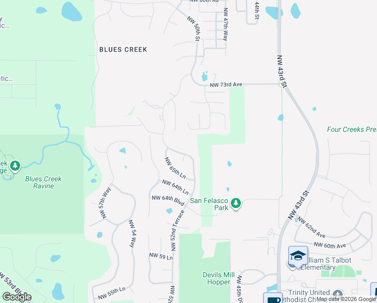 map of restaurants, bars, coffee shops, grocery stores, and more near 6721 Northwest 52nd Terrace in Gainesville