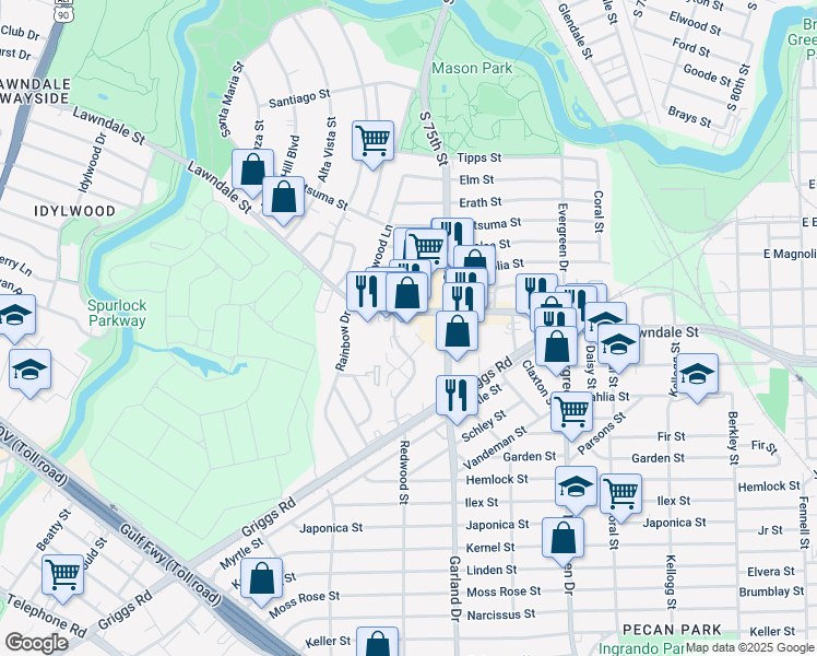 map of restaurants, bars, coffee shops, grocery stores, and more near 902 Redwood Street in Houston