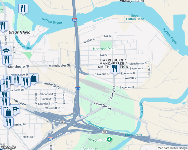 map of restaurants, bars, coffee shops, grocery stores, and more near 9210 Waller Street in Houston