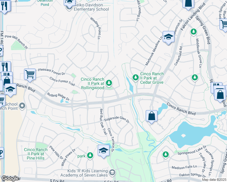 map of restaurants, bars, coffee shops, grocery stores, and more near 28103 Natalie Bend Road in Katy