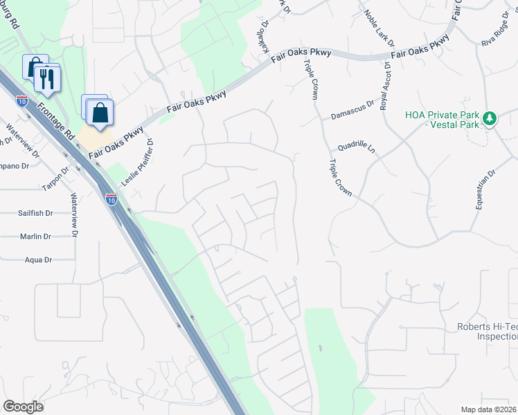 map of restaurants, bars, coffee shops, grocery stores, and more near 8615 Monterey Falls in Boerne