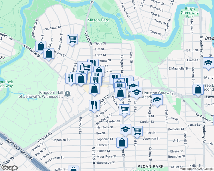 map of restaurants, bars, coffee shops, grocery stores, and more near 921 Kenmore Street in Houston