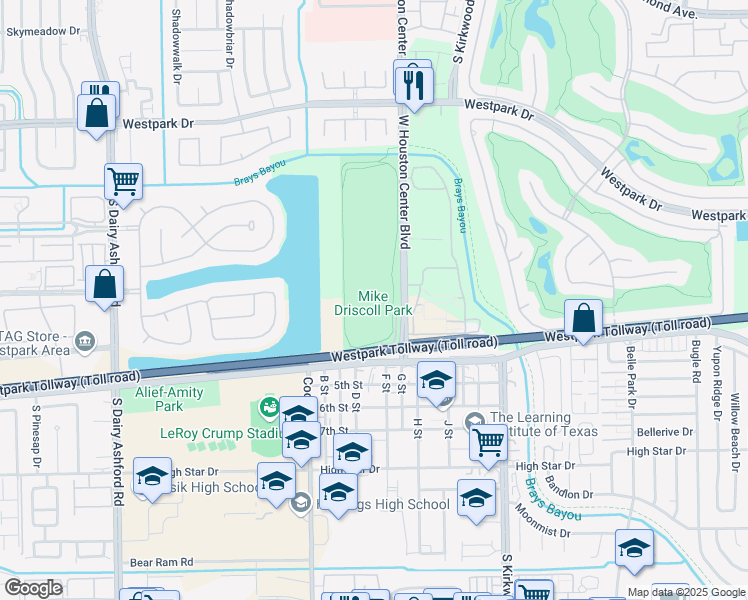 map of restaurants, bars, coffee shops, grocery stores, and more near 13534 West Houston Center Boulevard in Houston