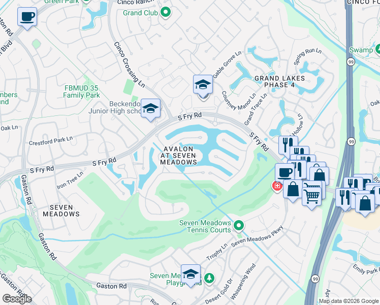 map of restaurants, bars, coffee shops, grocery stores, and more near 23118 San Nicholas Place in Katy