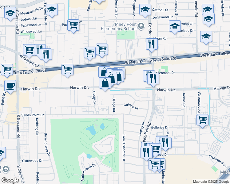 map of restaurants, bars, coffee shops, grocery stores, and more near in Houston