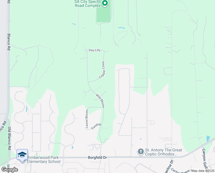 map of restaurants, bars, coffee shops, grocery stores, and more near 303 Great Blueoak in San Antonio