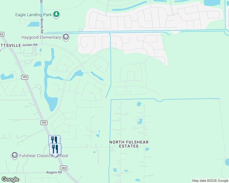map of restaurants, bars, coffee shops, grocery stores, and more near 6150 North Mallard Drive in Fulshear
