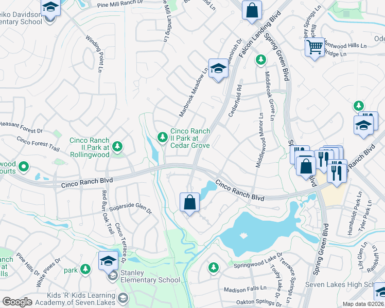map of restaurants, bars, coffee shops, grocery stores, and more near 4803 Mesquite Meadow Lane in Katy