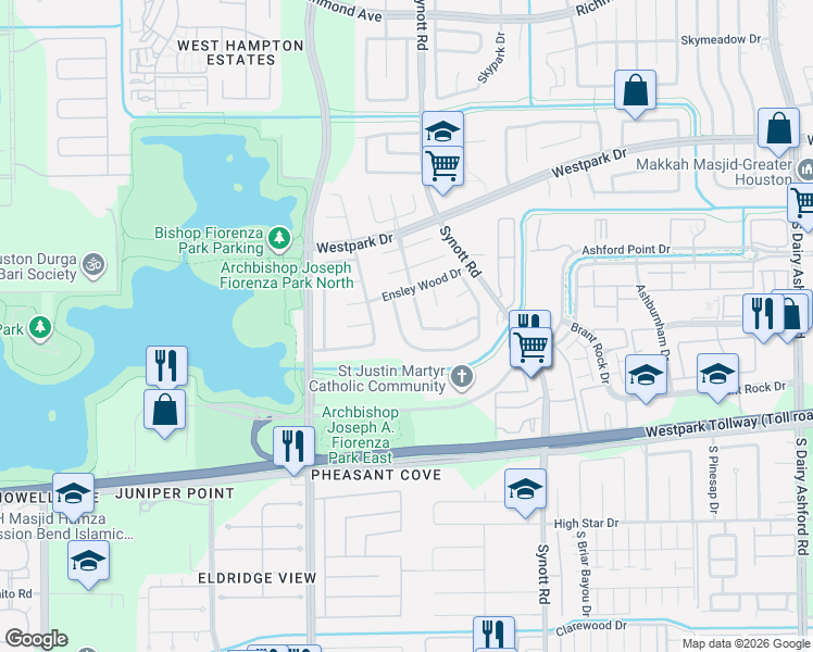 map of restaurants, bars, coffee shops, grocery stores, and more near 3711 Luton Park Drive in Houston