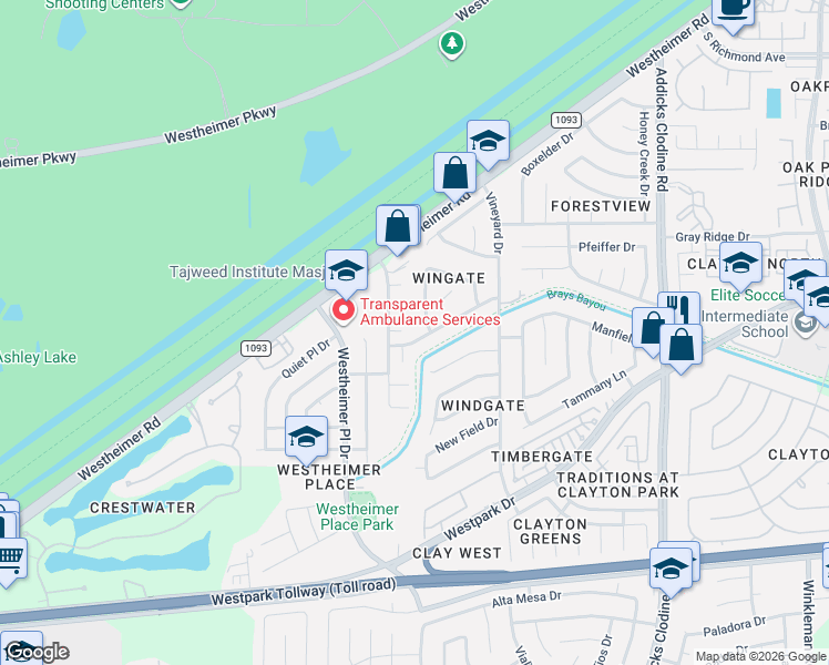 map of restaurants, bars, coffee shops, grocery stores, and more near 3658 Kingsman Drive in Houston