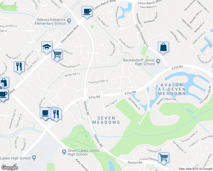 map of restaurants, bars, coffee shops, grocery stores, and more near 5515 Everhart Manor Lane in Katy