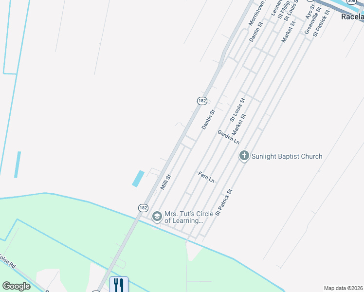map of restaurants, bars, coffee shops, grocery stores, and more near 2256-2272 Route 182 in Raceland