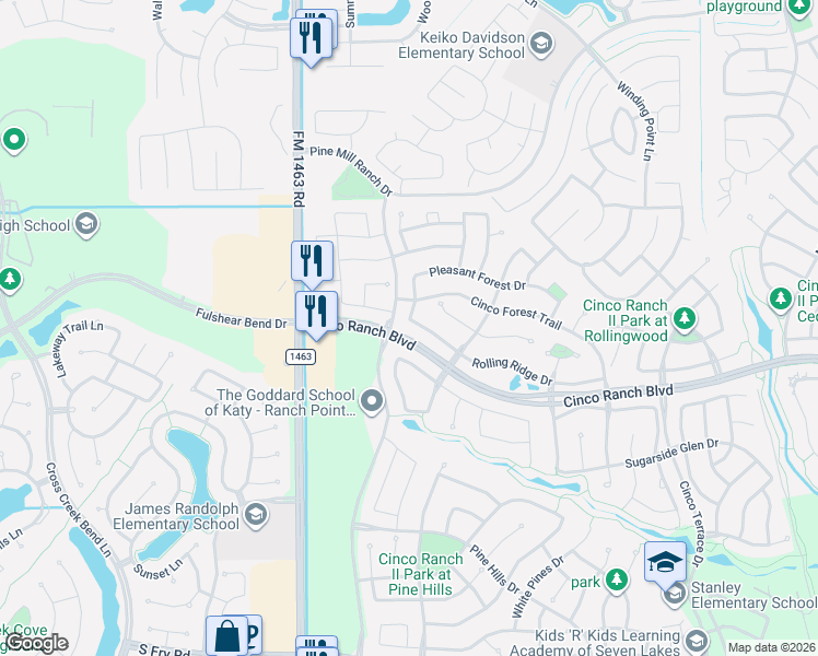 map of restaurants, bars, coffee shops, grocery stores, and more near 5010 Kenneth Way in Katy