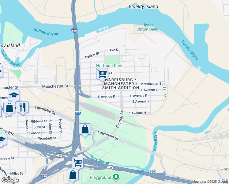 map of restaurants, bars, coffee shops, grocery stores, and more near in Houston