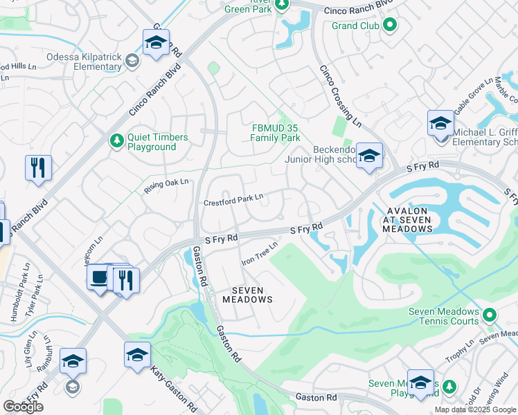 map of restaurants, bars, coffee shops, grocery stores, and more near 5510 West Terrace Gable Circle in Katy
