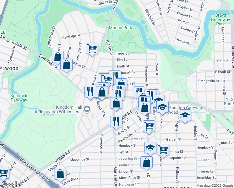 map of restaurants, bars, coffee shops, grocery stores, and more near in Houston