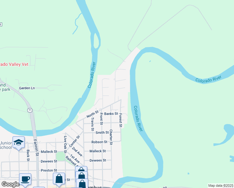 map of restaurants, bars, coffee shops, grocery stores, and more near 107 South River Drive in Columbus