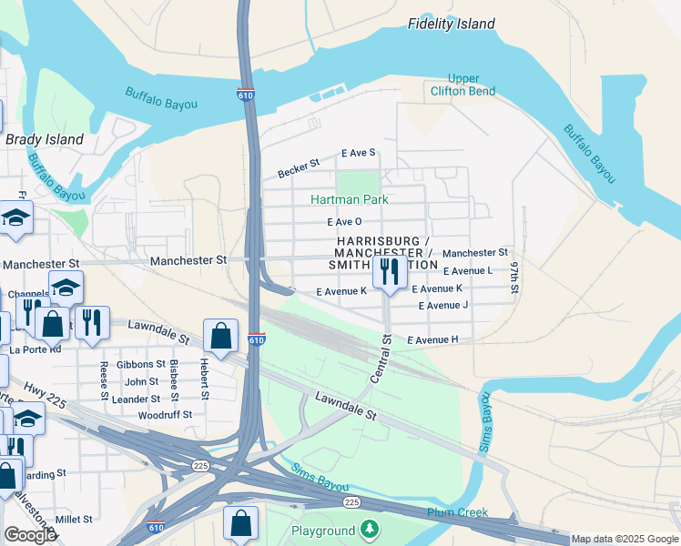 map of restaurants, bars, coffee shops, grocery stores, and more near in Houston