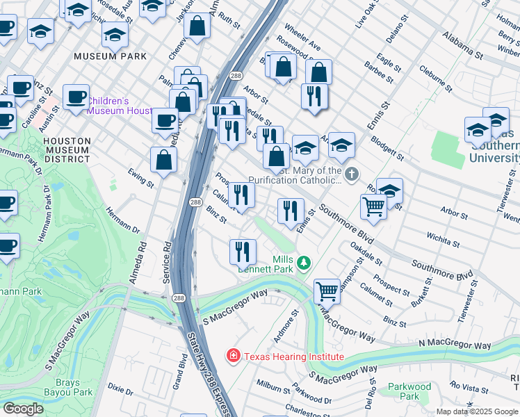 map of restaurants, bars, coffee shops, grocery stores, and more near in Houston